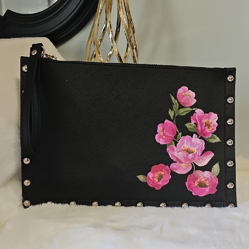 Black Floral Studded Clutch